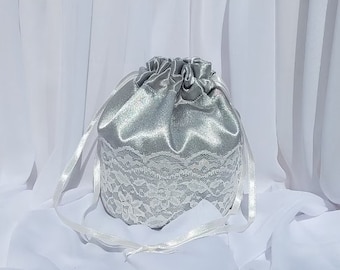 Borsa per bambole in raso grigio argento Borsa da sposa Borse per damigelle