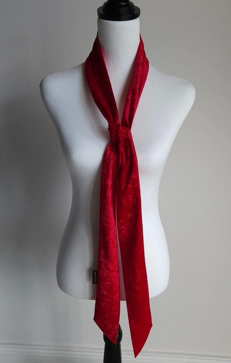 Stylish Bright Red Velvet Scarf Skinny slim neck scarves Long Thin Scarf Unisex Crushed Velvet Retro 1960's velvet scarves imagem 3