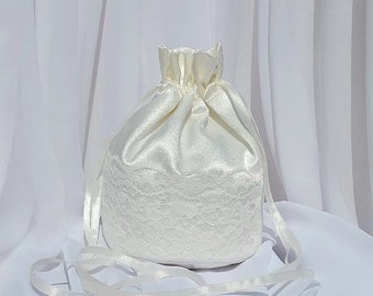 Klassische Ivory Satin Brauttasche Brauttasche Hochzeitstag