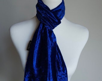 Royal Blue Crushed Velvet Slim Neck Scarf Warm neck wrap