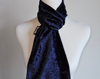 Navy Blue Slim Crushed Velvet Scarf Dark Blue soft velour scarves Warm neck wrap Evening Scarf