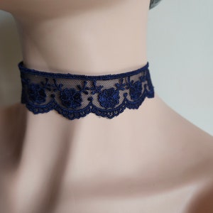 Navy Blue Lace Choker: Embroidered Elegant Necklace