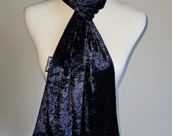 Dark Blue Velvet scarf Longer Length Long Slim Crushed Velvet for Tall person Unisex