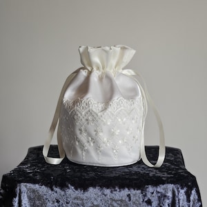 Classic Ivory Satin Bridal Bag with Embroidered Lace Brides Wedding Day Bag Bridesmaids Bags image 1