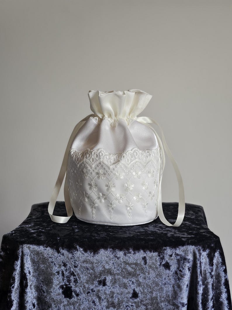 Classic Ivory Satin Bridal Bag with Embroidered Lace Brides Wedding Day Bag Bridesmaids Bags image 1