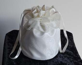 Beautiful Ivory Organza and Satin Bridal Bag with Silver Sparkle Stones Wedding day purse