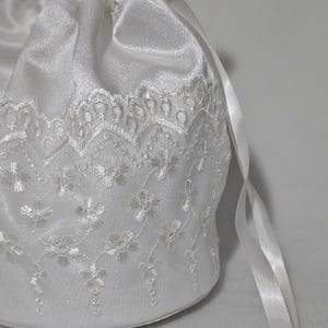 Classic Ivory Satin Bridal Bag with Embroidered Lace Brides Wedding Day Bag Bridesmaids Bags image 4