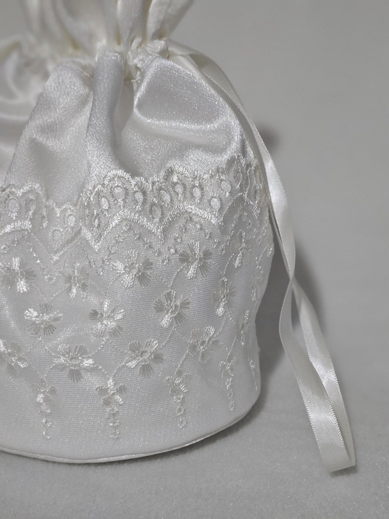 Classic Ivory Satin Bridal Bag with Embroidered Lace Brides Wedding Day Bag Bridesmaids Bags image 4