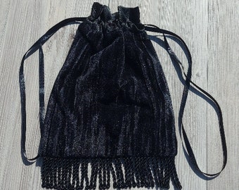 Schwarze Crinkle-Samt-Abendtasche, Gothic-Geldbörse, Abschlussball- oder Tanztasche