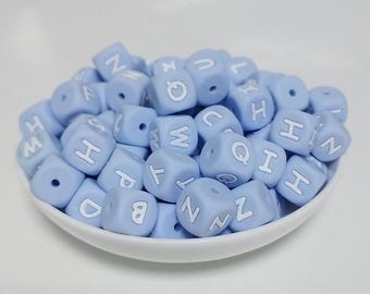 12mm Blue Silicone Alphabet Letter Beads,DIY Necklace Bracelets Keychain Handmade Accessories