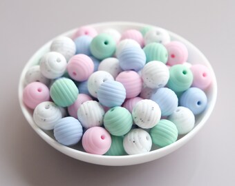 Striped Silicone Beads,15mm Round Silicone Beads,Silicone Beads DIY,Wholesale Silicone Beads