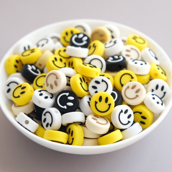 Perles en silicone smiley, Perles en silicone en vrac, Perles en silicone à faire soi-même, Perles en silicone en gros