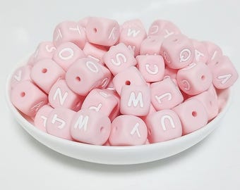 12mm Pink Silicone Alphabet Letter Beads, DIY Craft Supplies
