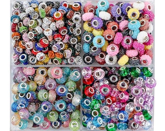 Assorted Resin Beads,Large Hole European Spacer Beads,Charm Beads,Lamp work Beads, Mixed Rhinestone Beads
