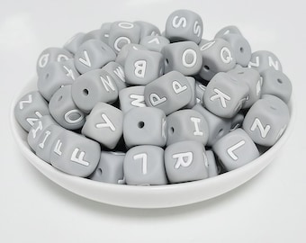 12mm Gray Silicone Alphabet Beads, Letter Beads, DIY Craft Supplies