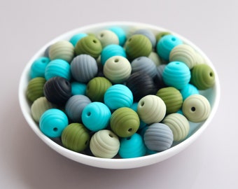 Striped Silicone Beads,15mm Round Silicone Beads,Silicone Beads DIY,Wholesale Silicone Beads