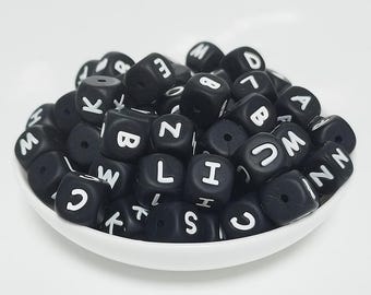 12mm Black Silicone Alphabet Letter Beads,DIY Jewelry Supplies