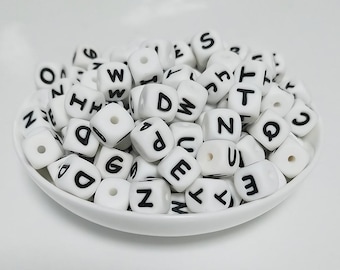 10mm White Silicone Alphabet Letter Beads, DIY Craft Supplies