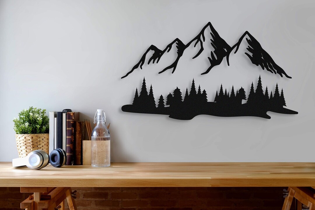 Mountain Range Metal Wall Art, Mountain and Forest Metal Wall Art, Hill and Trees Metal Wall