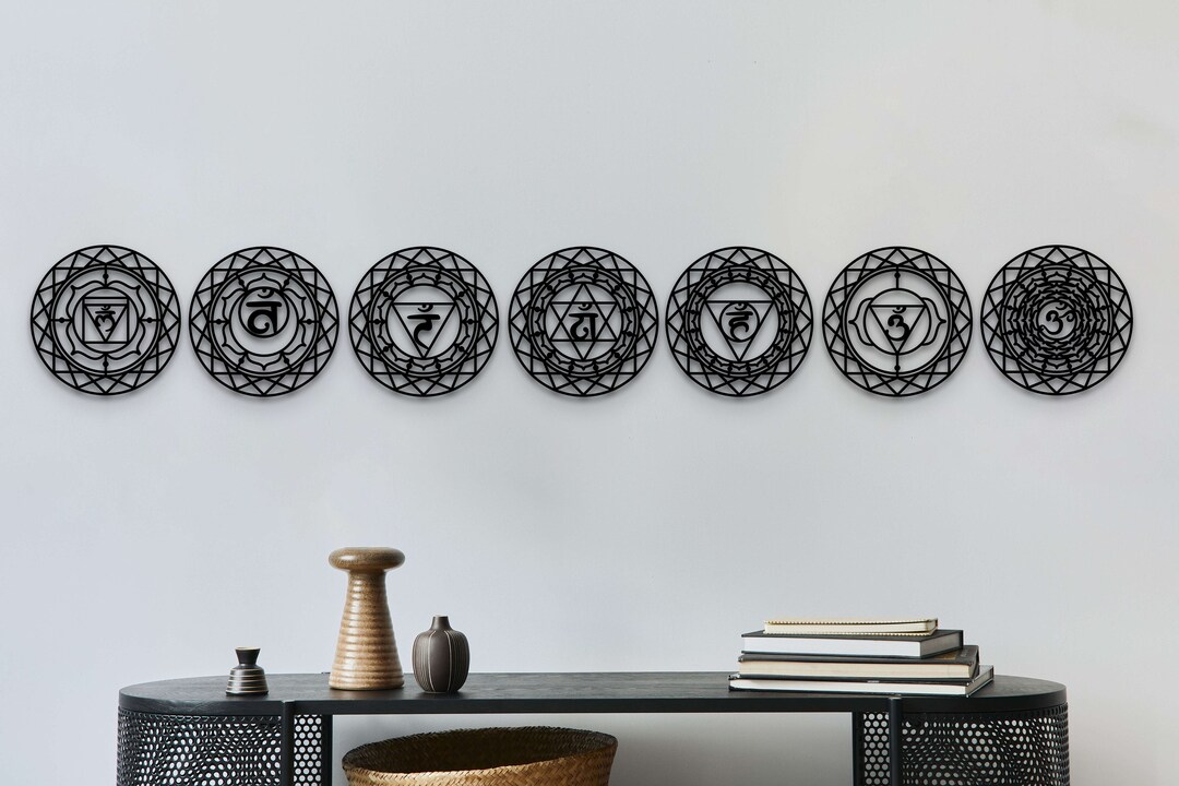 Chakra Wall Hanging 7 Piece Set, Metal Chakra Wall Art, 7 Chakra Metal