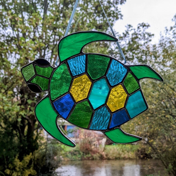 Large Multicoloured Stained Glass Turtle Suncatcher