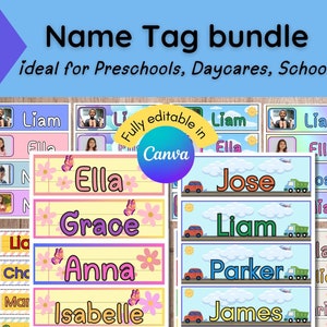 Student Name Tags, Name Tag Template, Name Tags Student, Classroom labels, Name tags for girls, boys, Name Tag Printable, Daycare printables