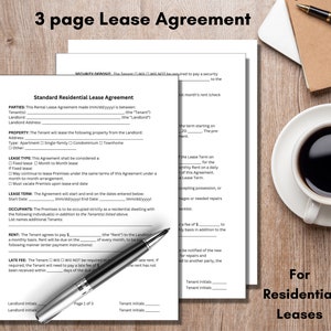 Rental Agreement, Lease Contract Template, Residential Lease agreement, editable Landlord Forms, Printable Residential Housing Agreement