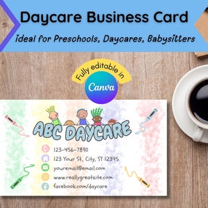 Kindertagesstätten-Visitenkarte, Tagespflege-Business, Tagespfleger, Tagespflege zu Hause, Vorschul-Visitenkarte, Babysitter-Karte, bearbeitbare Vorlage