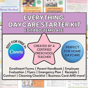 Daycare Starter Kit, Home Daycare forms, Daycare contract, Daycare schedule, Daycare labels,  Childcare forms, Daycare enrollment form