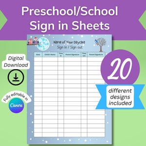 Colorful sign in sheet for daycare, preschool, childcare, home daycare, Daycare sign in, sign in template, childcare sign in forms