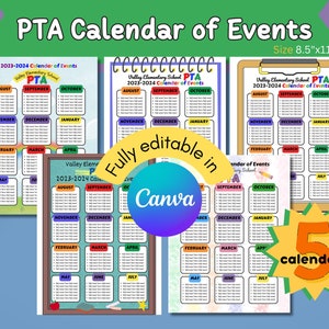 PTA PTO Calendar, Calendar of Events, Editable Calendar, Calendar Schedule, Fundraiser calendar
