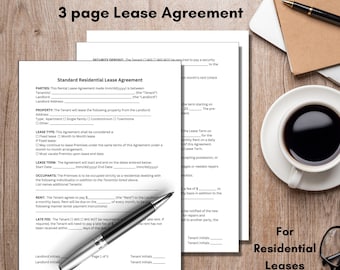 Rental Agreement, Lease Contract Template, Residential Lease agreement, editable Landlord Forms, Printable Residential Housing Agreement