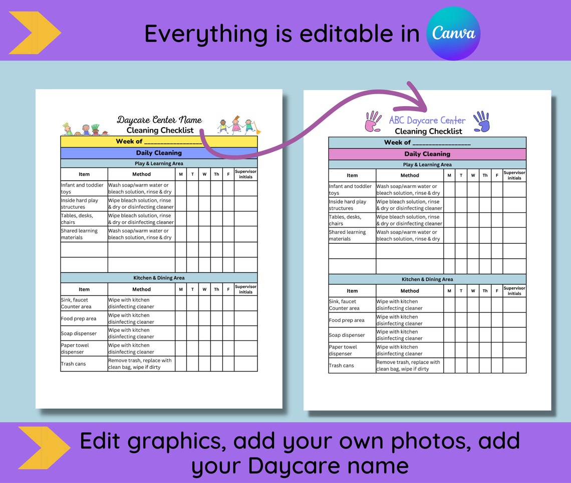 Daycare Cleaning Checklist, Cleaning Checklist, Daycare Cleaning ...