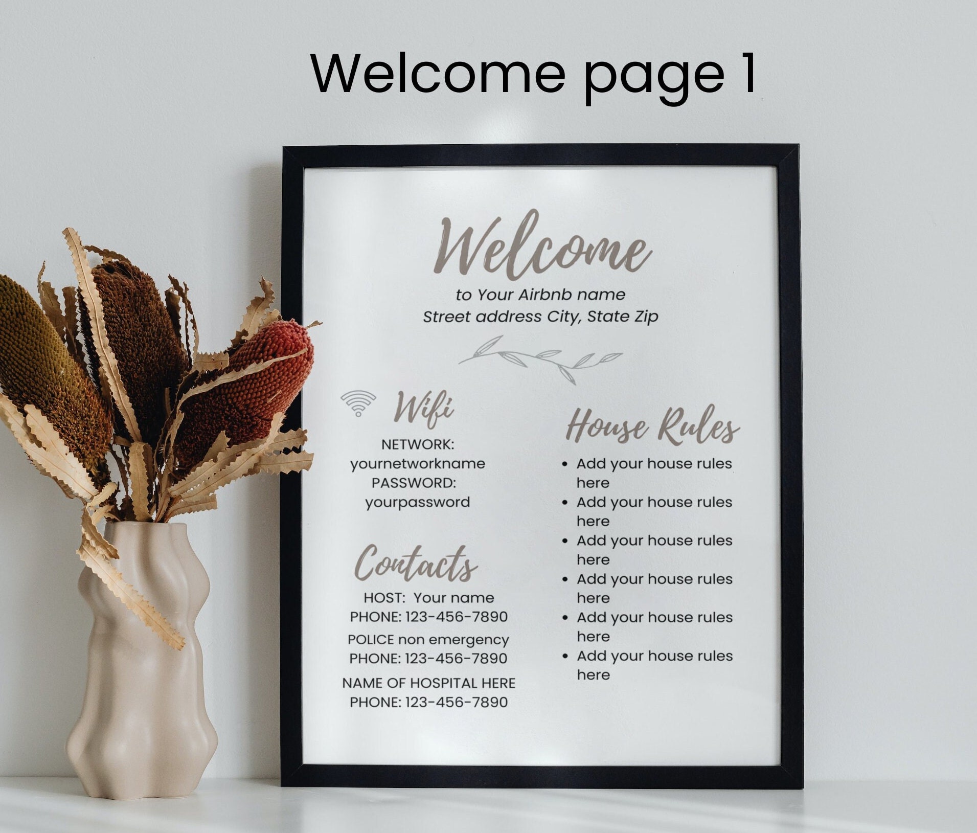 Editable Vacation Rental Sign Wifi Info Sheet Airbnb Welcome - Etsy