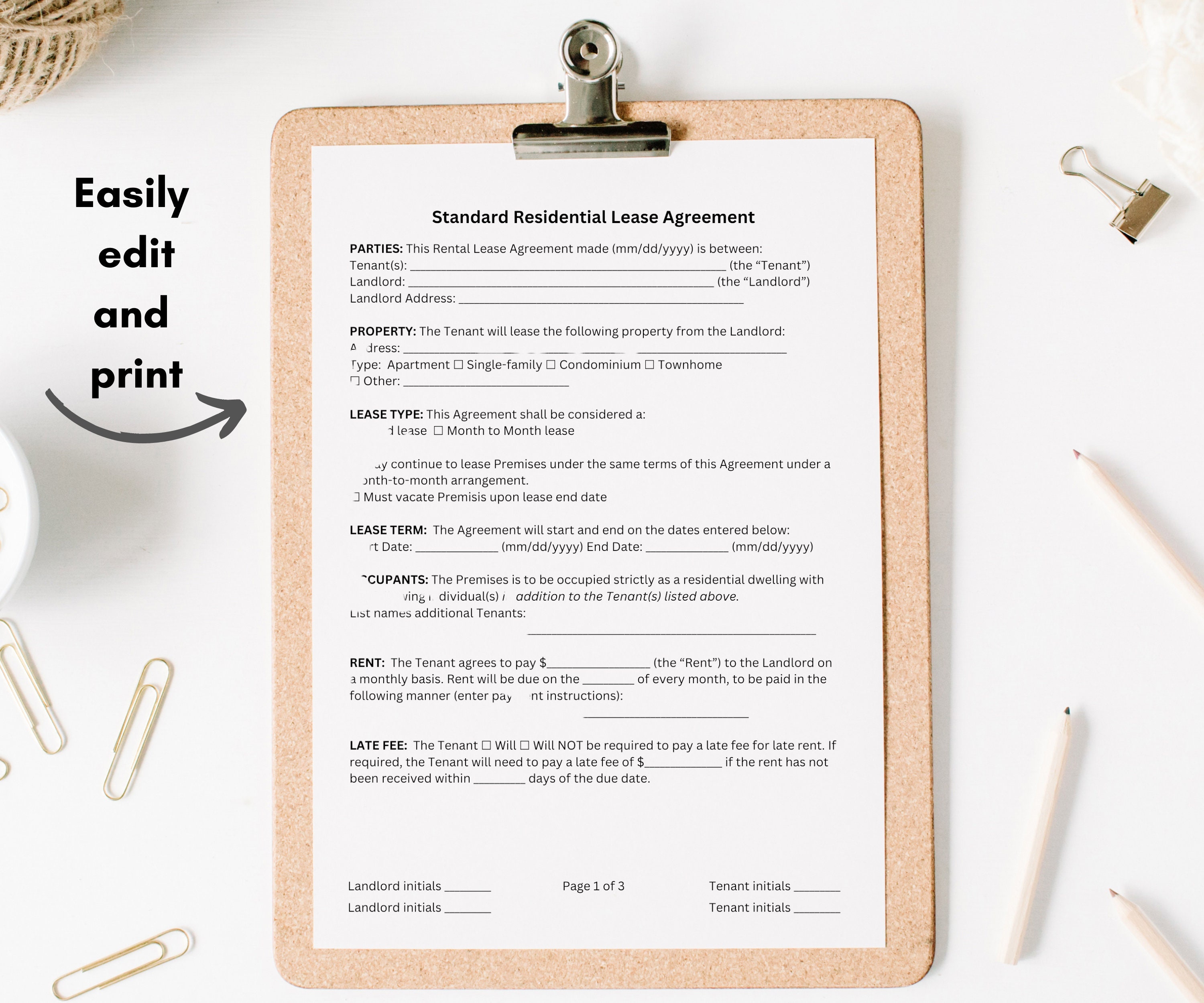 Rental Agreement, Lease Contract Template, Residential Lease Agreement ...