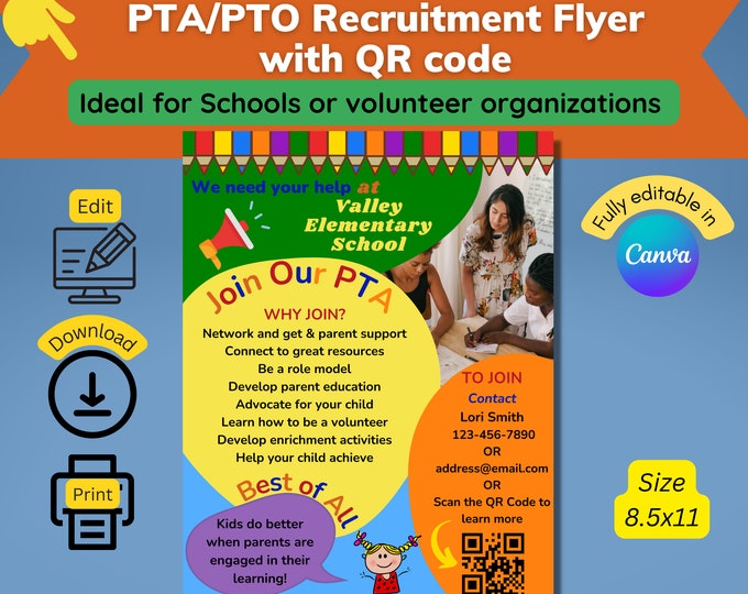 Join the PTA QR Code Flyer Join the PTO Recruitment Template Editable ...