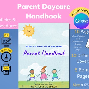 Daycare parent handbook, Daycare Policies and Procedures, Daycare Starter Kit, Daycare forms, In home daycare, Daycare handbook template