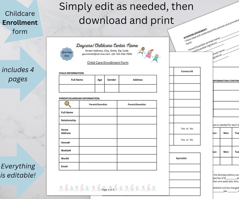 Daycare Forms Bundle, Printable Forms for Daycare, Childcare Forms, Perfect for in Home Daycare