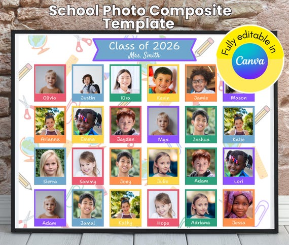 School class composite template for CANVA, Kindergarten School Photo Template, Class Photo Template, Preschool Photo Template, Daycare forms