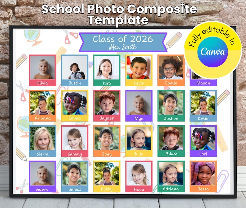 School class composite template for CANVA, Kindergarten School Photo Template, Class Photo Template, Preschool Photo Template, Daycare forms