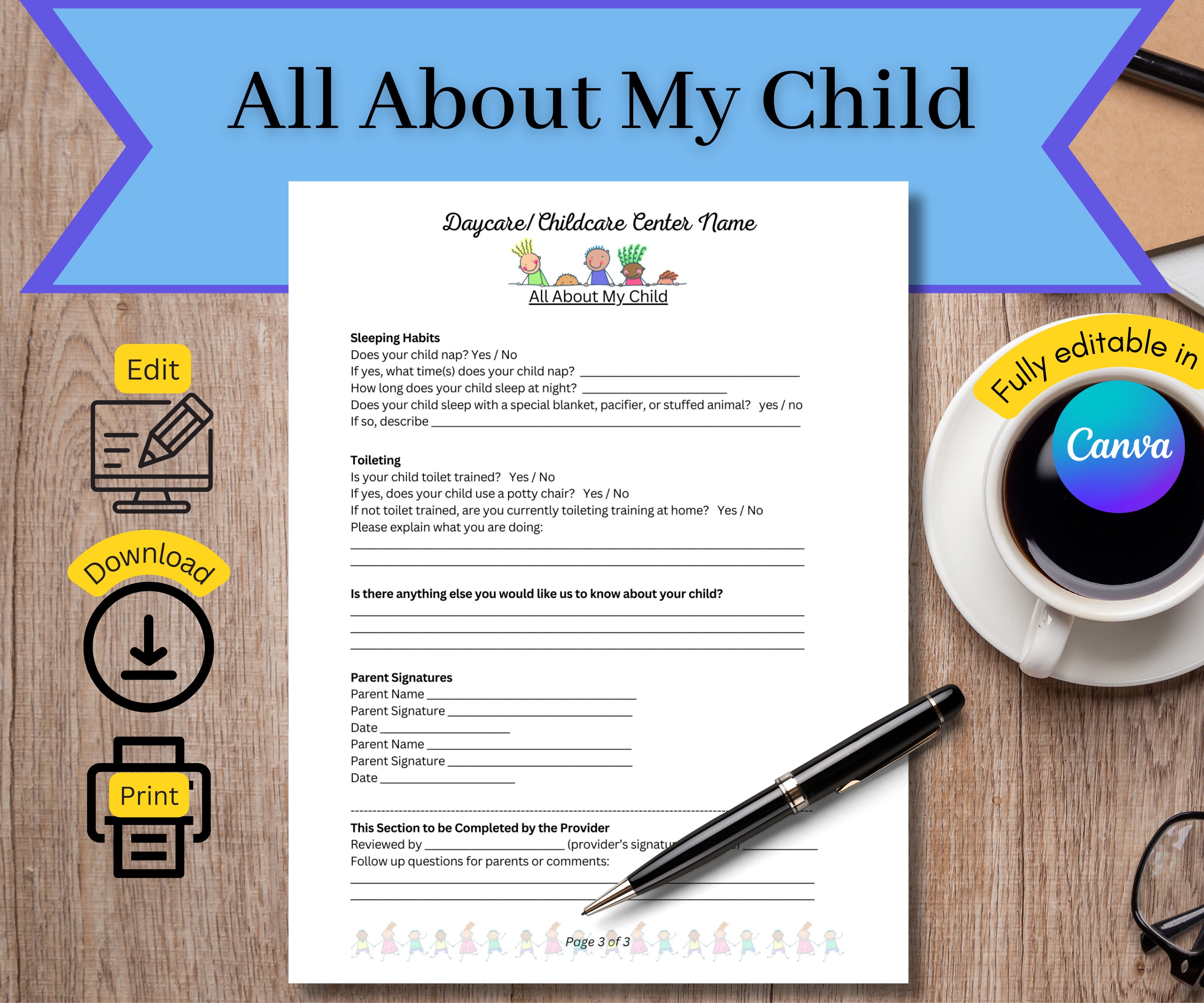 All About My Child, All About Me Daycare, Preschool, School Form, Get