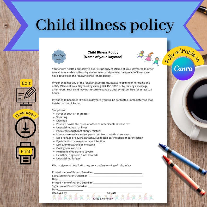 Daycare Sick Policy, Child Care Illness Policy, Sick Child Policy ...
