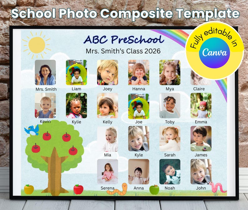School class composite template for CANVA, Kindergarten School Photo Template, Class Photo Template, Preschool Photo Template, Daycare forms image 2
