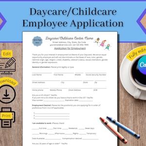 Demande d&#39;emploi d&#39;employé de garderie, Formulaires de garde d&#39;enfants, Garderie en milieu familial, Créer une garderie, Formulaire de demande d&#39;emploi, Formulaire de demande d&#39;emploi