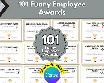101 Funny Employee Awards, Funny Office Awards, Office Award Certificates, Employee Celebration, Superlative Awards, Fun Employee Awards