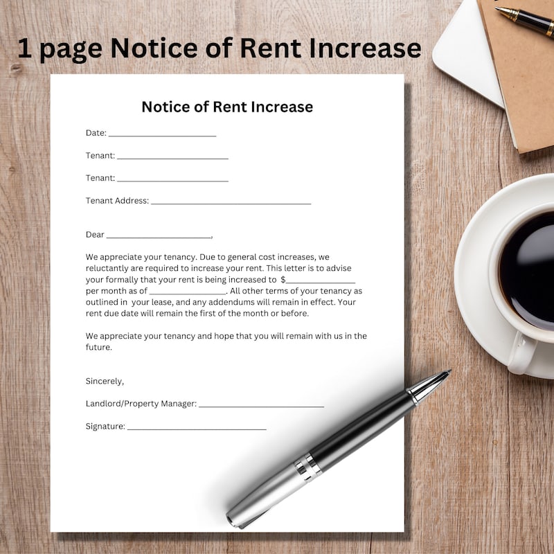 Printable Rent Increase Form.pdf Rental Increase Template - Etsy