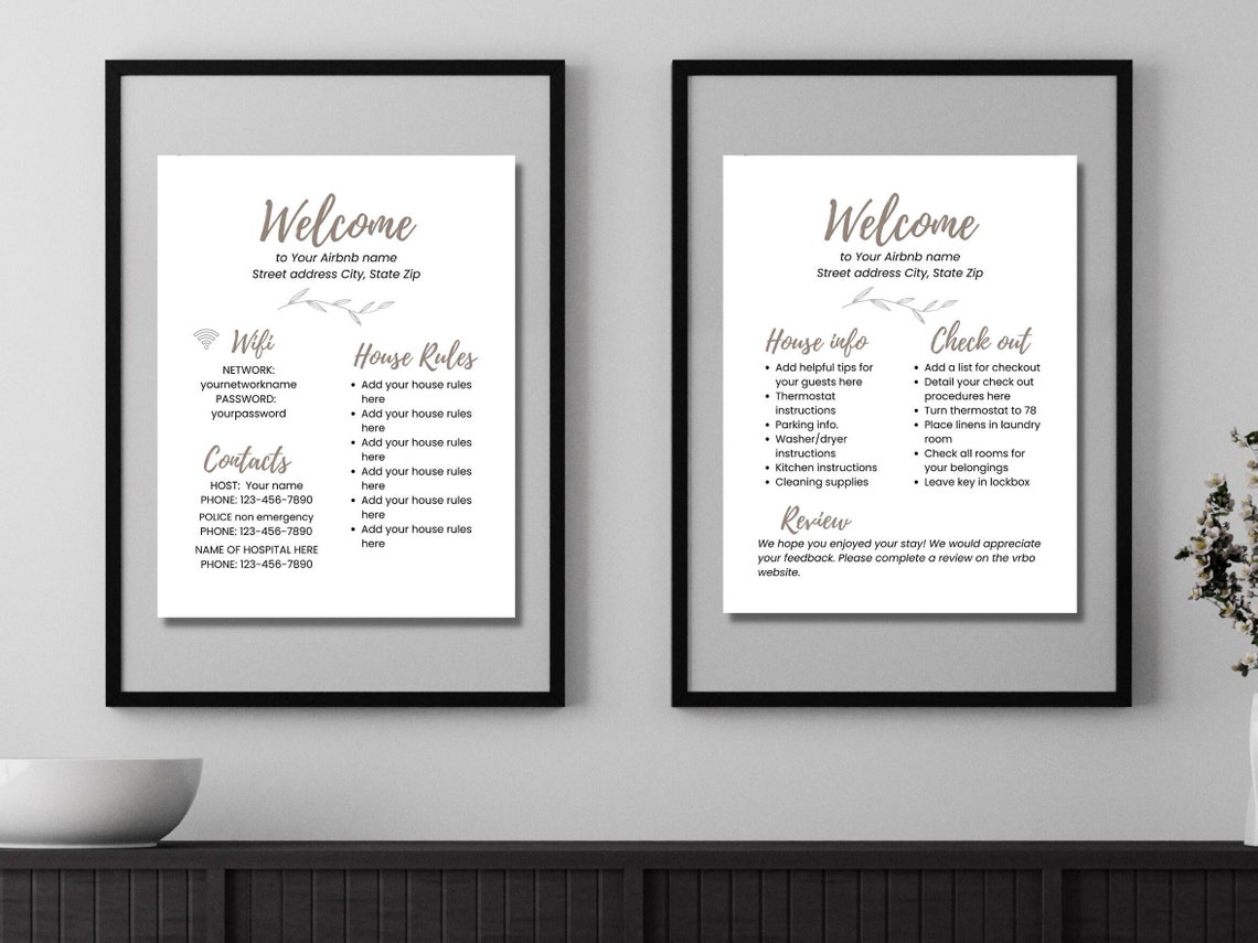 Editable Vacation Rental Sign Wifi Info Sheet Airbnb Welcome - Etsy