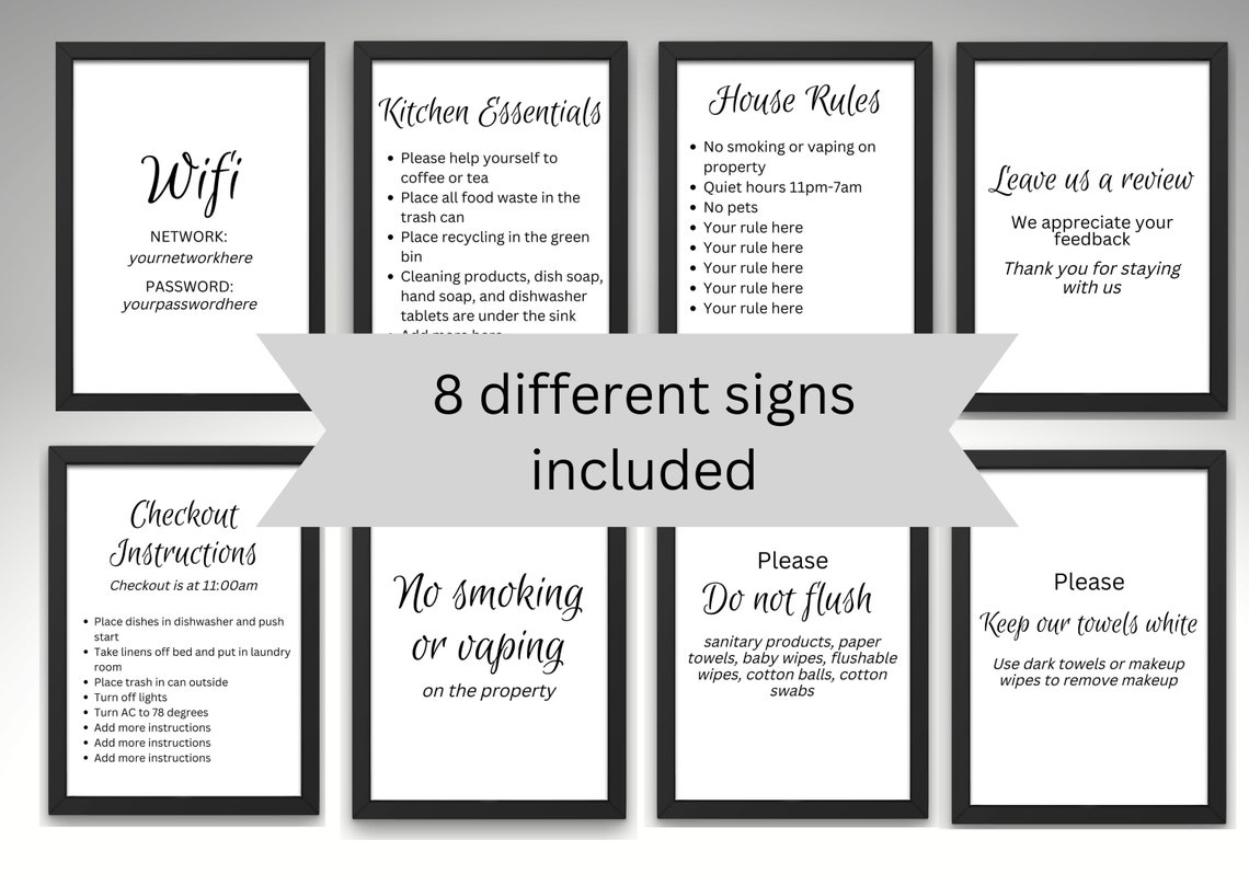Editable Airbnb Signs Airbnb Template Bundle Airbnb - Etsy