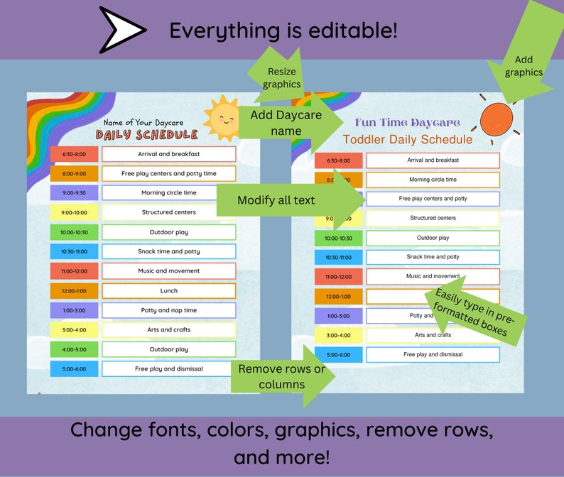 Daily Daycare Schedule, Child Care Schedule, in Home Daycare, Editable ...