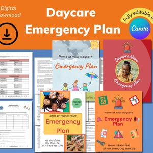 Plan de emergencia para guarderías, Plan de emergencia para el cuidado infantil, Formularios para guarderías, Plan de acción de emergencia, Plan de evacuación, Carpeta de emergencia